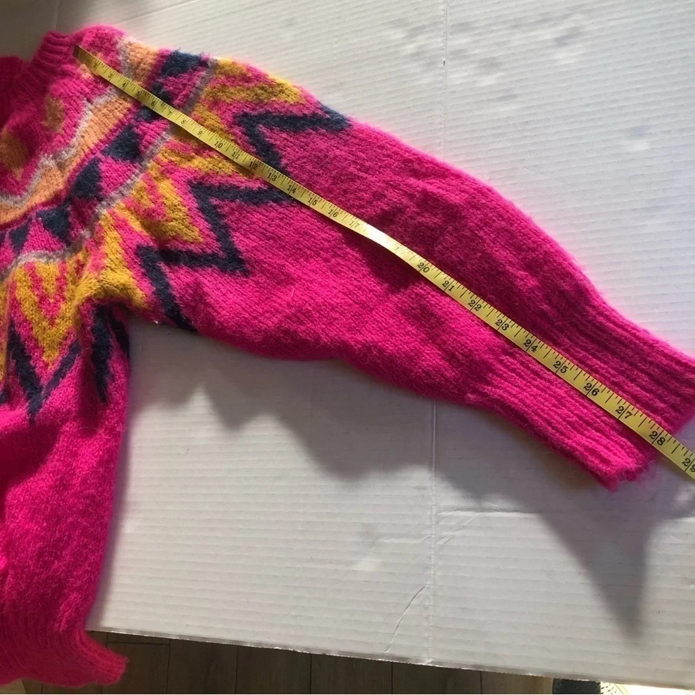 A New Day Barbiecore Fair Isle Crew Neck Fuzzy Pullover Sweater Knit Plus Sz 2XL